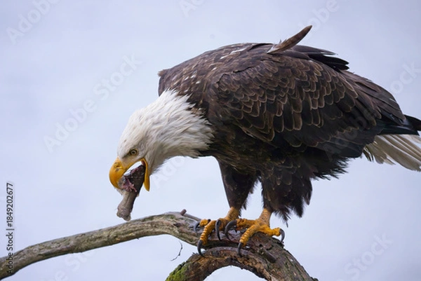 Obraz  Bald eagle starts to swallow a fish.