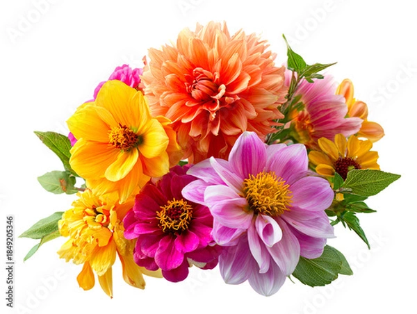 Obraz Colorful Dahlia Bouquet on White Background
