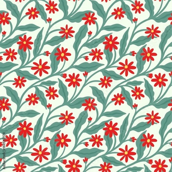 Obraz Seamless pattern white flower with leaves	