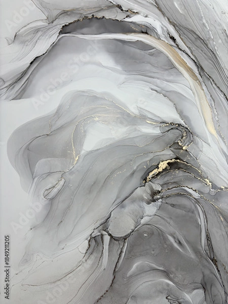 Obraz Abstract grey background with gold — black and white fluid art texture made with alcohol ink and golden potal. Beautiful gray natural art backdrop resembles marble, wing, aquarelle, water, splash.