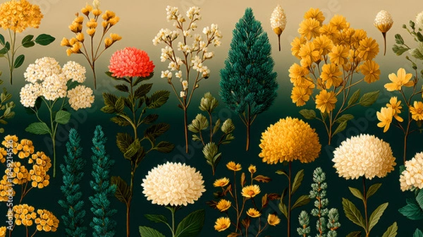 Obraz Apothecary herbs repeating pattern botanical art