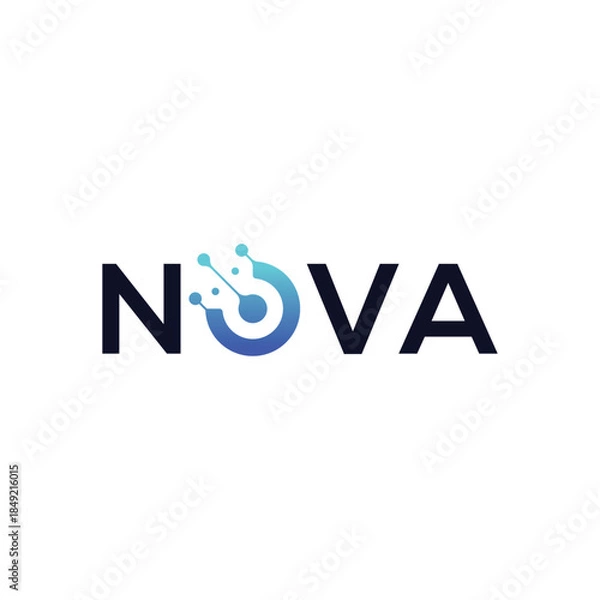 Fototapeta typography text nova logo design template, connection digital technology internet concept vector icon