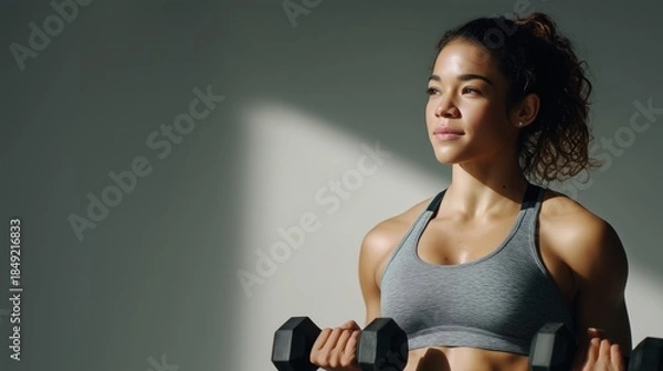 Obraz Woman Exercising with Dumbbells in Natural Light