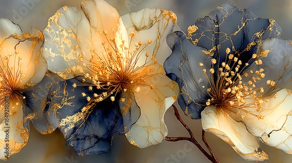 Obraz Monochrome alcohol ink flower art