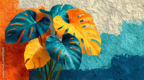 Obraz Monstera leaves abstract pattern wallpaper