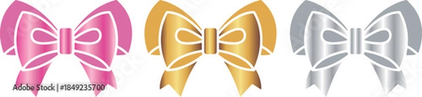 Obraz set of icons of decorative bows composed of several ribbons of different colors, for holiday designs, invitations, flyers or decorative frames