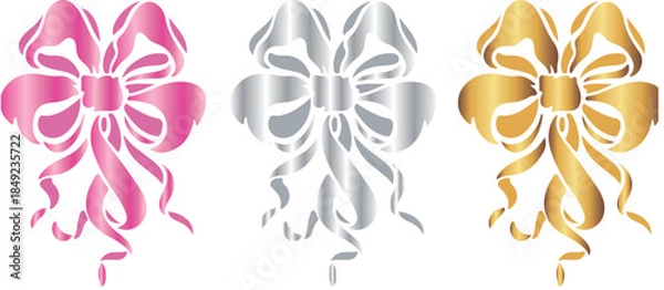 Obraz set of icons of bows folded into a flower shape from thin ribbons of different colors, for holiday designs, invitations, flyers or decorative frames