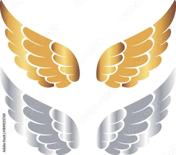Obraz set of two pairs of cupid wings with gold and silver gradient, for holiday designs, invitations, flyers or decorative frames