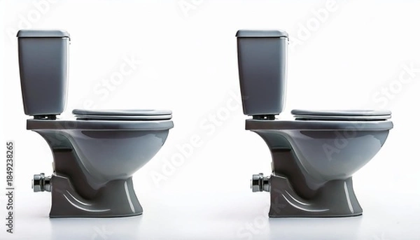 Fototapeta Two gray toilets, side profile
