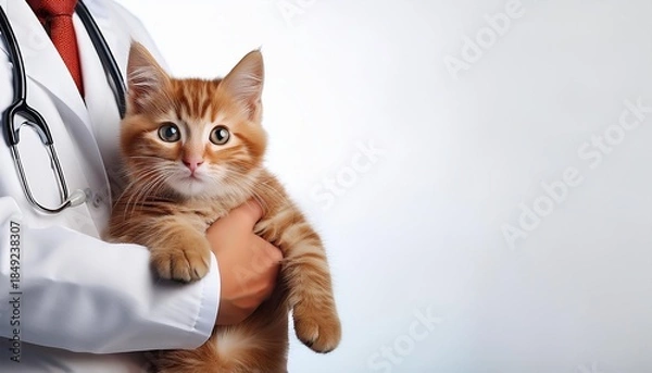 Obraz Veterinarian holding ginger kitten