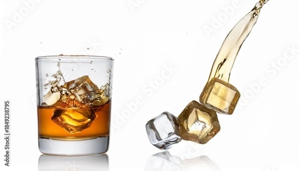 Obraz Whiskey pour with ice cubes