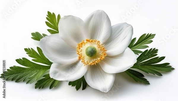 Obraz White anemone with green foliage