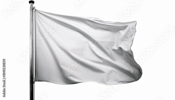 Obraz White flag on pole in wind