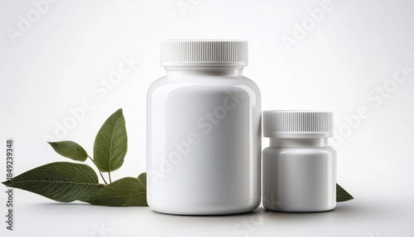 Obraz White supplement bottles with greenery