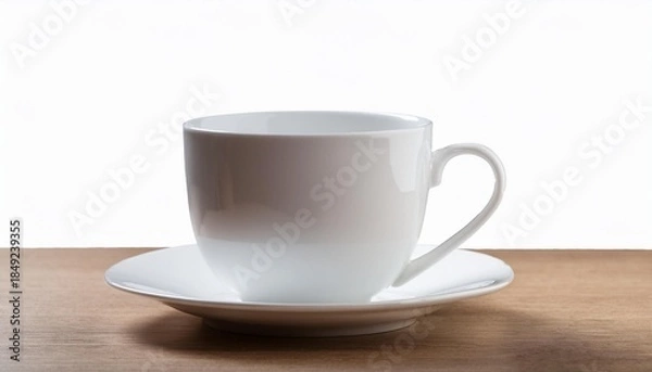 Obraz White teacup and saucer on wood table