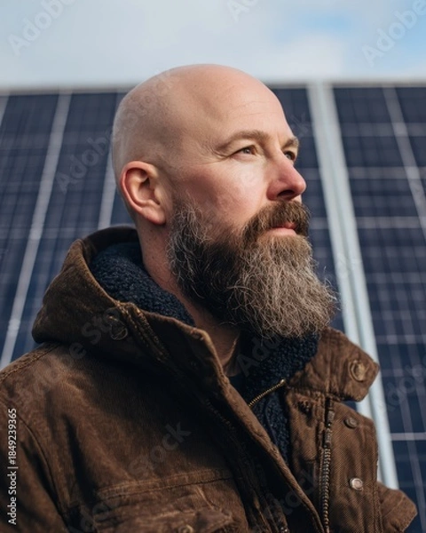 Fototapeta bearded man with a solar panel background