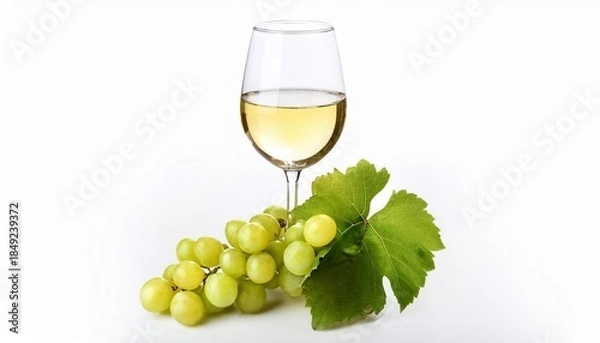 Obraz White wine, grapes, and vine leaf