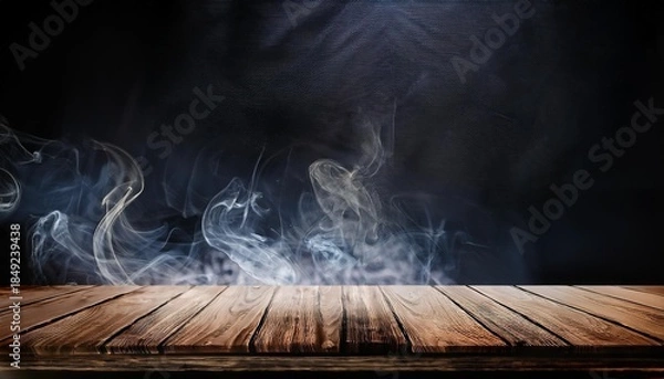 Obraz Wooden plank table with smoke background
