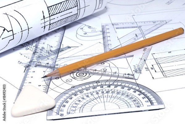 Fototapeta Close up of engineering drawing