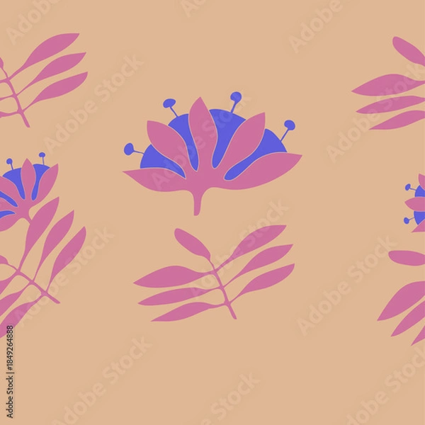 Obraz Horizontal  colored branch, flower. Hand drawn.