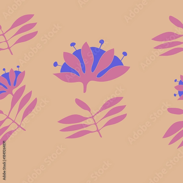 Obraz Horizontal  colored branch, flower. Hand drawn.