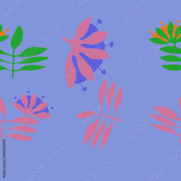 Obraz Horizontal colored branch, flower. Hand drawn.