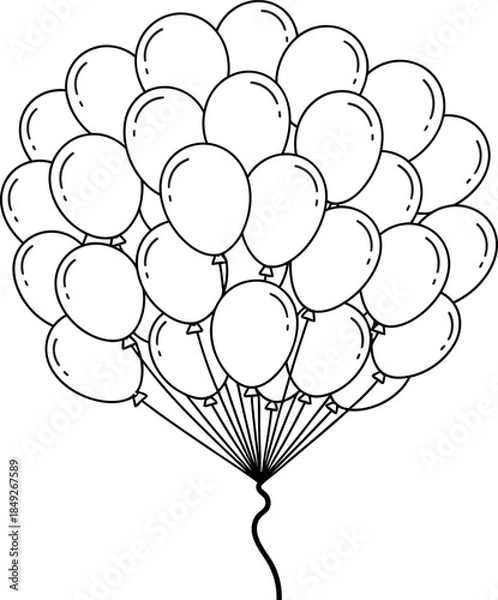 Fototapeta A delightful simple outline illustration of a big bunch of party balloons tied together creating a festive celebratory graphic element perfect for any happy event