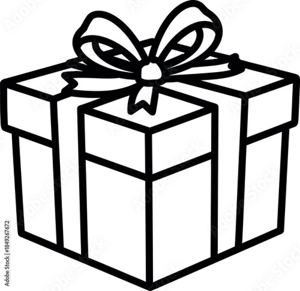 Fototapeta Elegant minimal black line art drawing of a classic holiday gift box adorned with a decorative ribbon and bow perfect for celebrations and special occasions