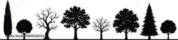 Obraz Tree, silhouette, foliage, diversity, nature, black, botanical, landscape, environment, growth, seasonal, forest, leafless, leafy, profile, shape, design, illustration, outdoor, graphic