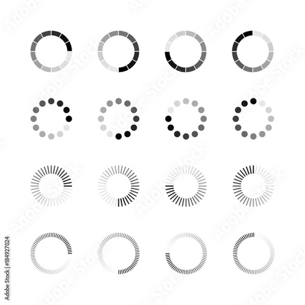 Fototapeta Loading icon set. Simple template of gradually upload or download indicator. Vector illustration isolated on white background