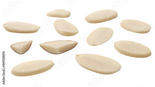 Fototapeta Almond slice macro isolated on PNG background.