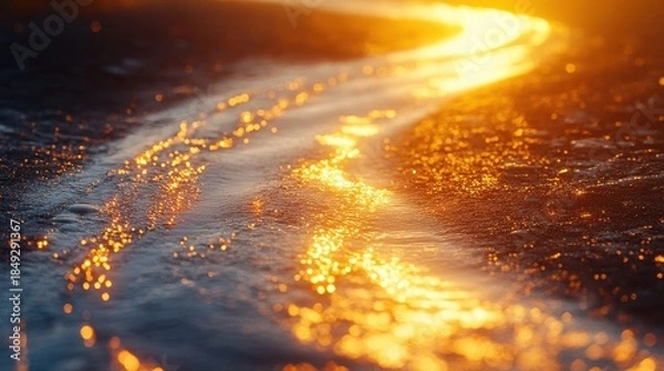 Obraz Asphalt road shimmering with sunset light 