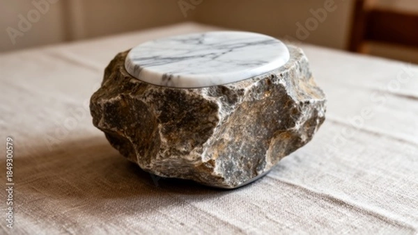 Obraz Unique stone table with marble top adds elegance to rustic interior design