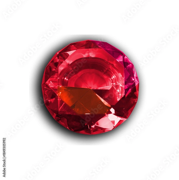 Fototapeta Glittering gem, red ruby on transparent background, 3D rendering
