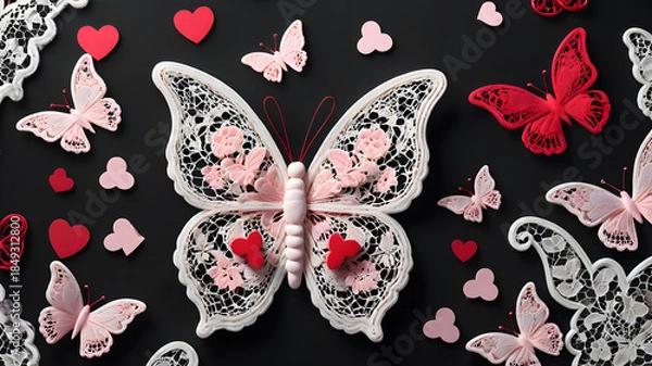 Obraz Bright pink butterfly on a white background	