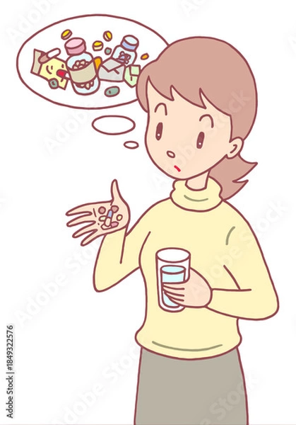 Obraz 医療問題のイラスト - 薬・処方薬・多剤服用・ポリファーマシー