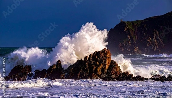 Fototapeta dark clouds over a raging ocean
