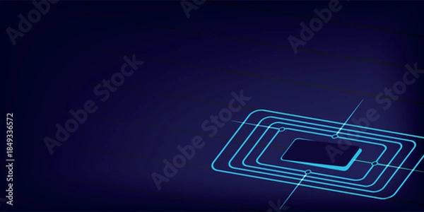 Obraz Glowing blue neon rectangle symbol.