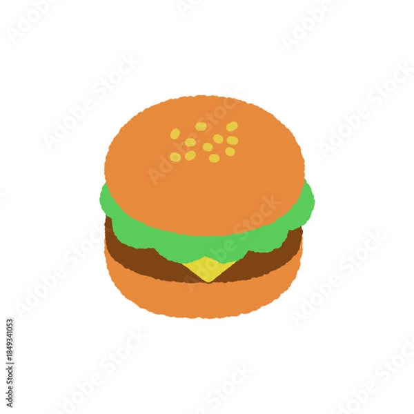 Obraz 野菜とチーズと肉を挟んだシンプルなハンバーガー