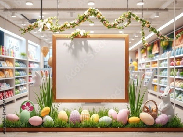 Obraz Easter display with blank sign in store window