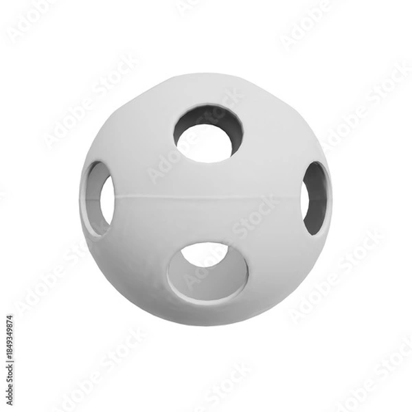 Fototapeta 3D Render White Geometric Sphere with Circular Cutouts
