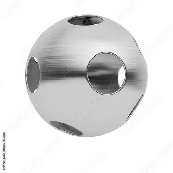 Fototapeta 3D Render Metallic Sphere with Circular Cutouts
