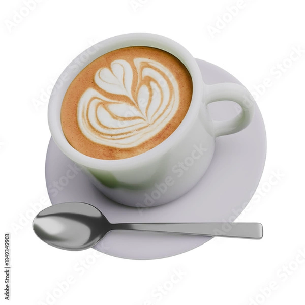 Obraz 3D Render Latte Coffee with Artful Foam Design
