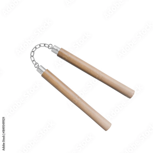 Obraz 3D Render Wooden Nunchaku on White background