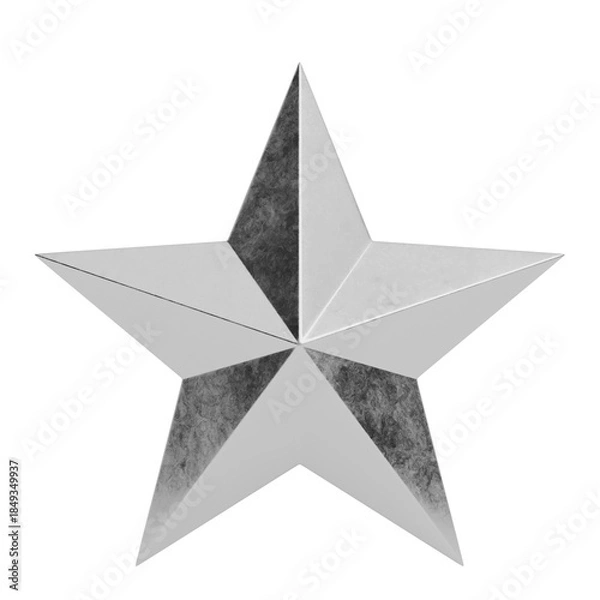 Fototapeta 3D Render Metallic 3D Silver Star on White background