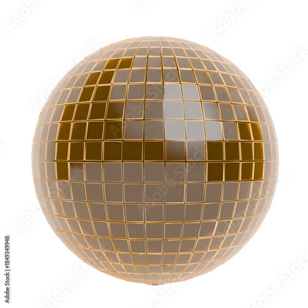 Obraz 3D Render Golden Disco Ball on White background