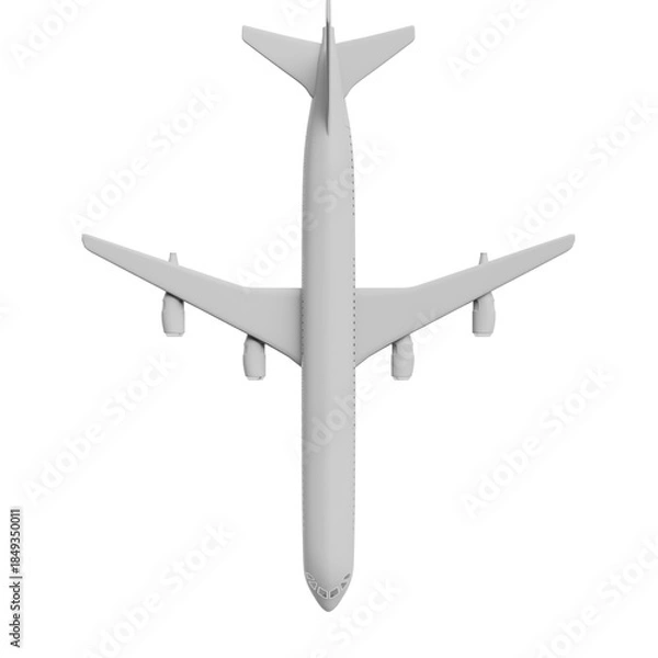 Fototapeta 3D Render Top View of Airplane Silhouette on White background