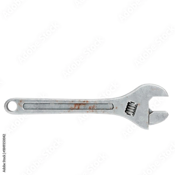Obraz 3D Render Metal Adjustable Wrench on White background