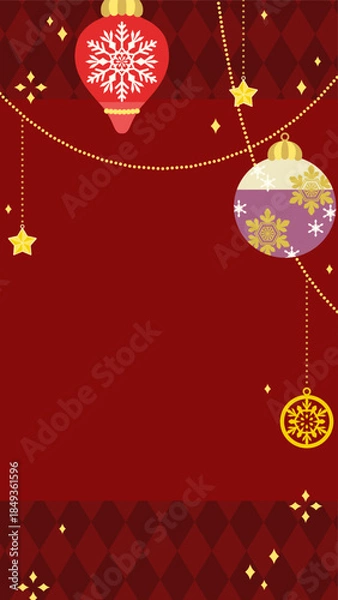 Obraz かわいいクリスマスオーナメントのイラスと背景・縦型16:9