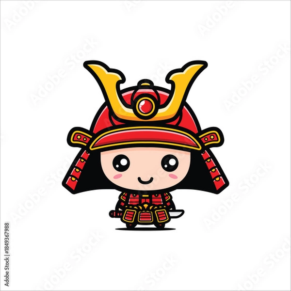 Fototapeta chibi cute red samurai warrior